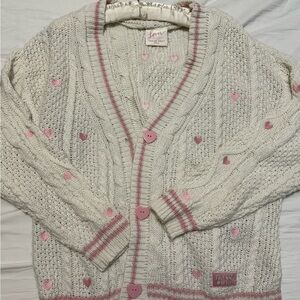 Taylor Swift Ivory and Pink Heart Cardigan